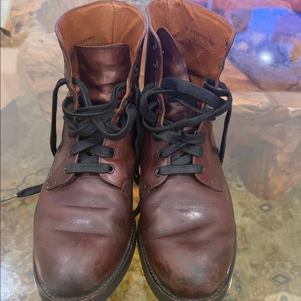 Vintage FRYE Engineer Tall Lace Up Boots - Brown Leather - Made in USA -